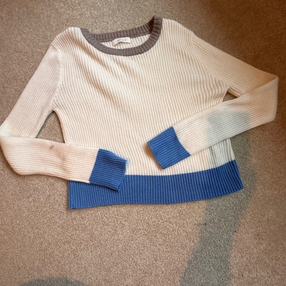 All:row women’s color block ribbed sweater cream, blue and brown - Picture 1 of 5